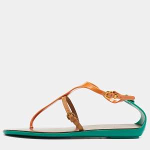 Sergio Rossi Multicolor Leather and Rubber T-Strap Flat Sandals Size 40