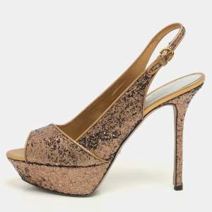 Sergio Rossi Metallic Glitter Slingback Platform Sandals Size 40.5