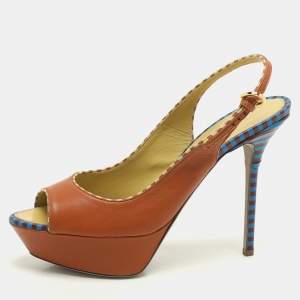 Sergio Rossi Brown Leather Platform Slingback Pumps Size 40