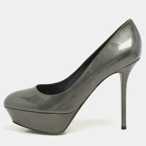 Sergio Rossi Grey Patent Leather Platform Pumps Size 40.5