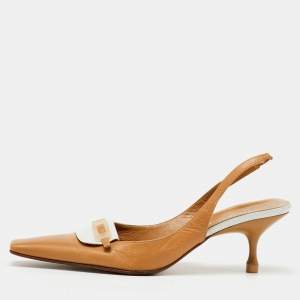 Sergio Rossi Beige/White Leather Slingback Pumps Size 35