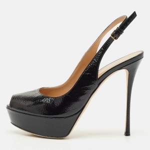 Sergio Rossi Black Leather Platform Slingback Pumps Size 36
