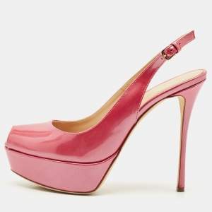 Sergio Rossi Pink Patent Leather Peep Toe Slingback Platform Pumps Size 36