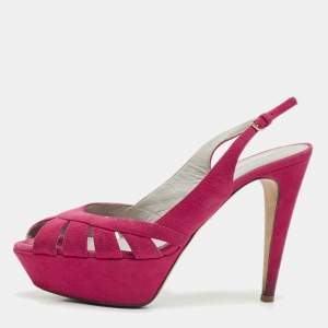 Sergio Rossi Pink Suede Platform Slingback Sandals Size 38