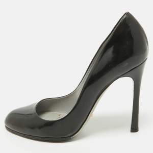 Sergio Rossi Black Patent Leather Round Toe Pumps Size 40