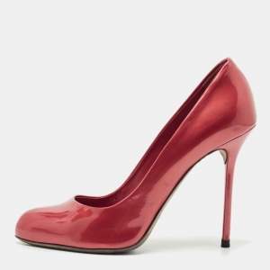 Sergio Rossi Metallic Red Patent Leather Round Toe Pumps Size 38.5