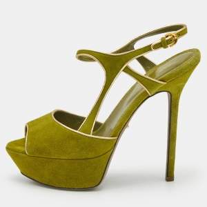 Sergio Rossi Green/Gold Suede and Leather Platform Sandals Size 37