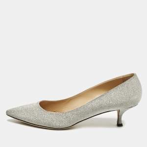 Sergio Rossi Silver Glitter Pointed Toe Pumps Size 40