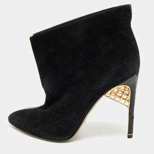 Sergio Rossi Black Suede and Leather Ankle Length Boots Size 38.5