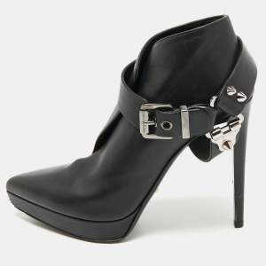 Sergio Rossi Black Leather Studded Ankle Length Platform Boots Size 38