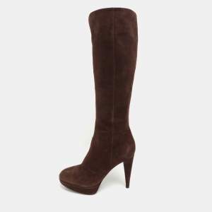Sergio Rossi Brown Suede Platform Calf Length Boots Size 38