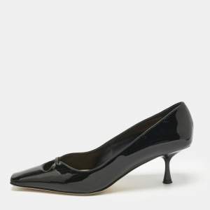 Pre Owned Sergio Rossi Black Patent Leather Square Toe Pumps Size 39.5