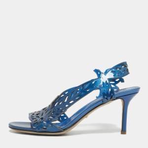 Pre Owned Sergio Rossi Blue Laser Cut Leather Slingback Sandals Size  36.5