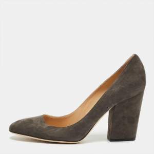 Pre Owned Sergio Rossi Grey Suede Block Heel Pumps Size 39.5