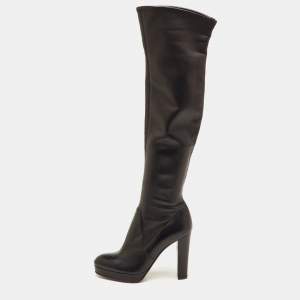 مملوكة مسبقًا Sergio Rossi Size 36.5 Black Leather Platform Knee Length Boots