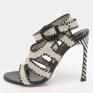مملوكة مسبقًا Sergio Rossi Size Gold/Black Woven Leather Ankle Strap Sandals