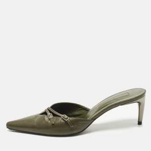 مملوكة مسبقًا Sergio Rossi Size 40 Green Leather Pointed Toe Mules