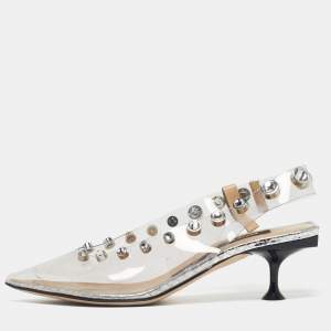 Pre Owned Sergio Rossi Size 37 Transparent PVC Crystal Embellished Slingback Pumps