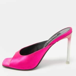 مملوكة مسبقًا Sergio Rossi Sabot Size 37 Pink Satin Slide Sandals