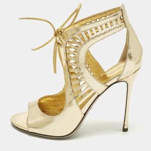 Pre Owned Sergio Rossi Size 37.5 Gold Leather Ankle Strap Sandals