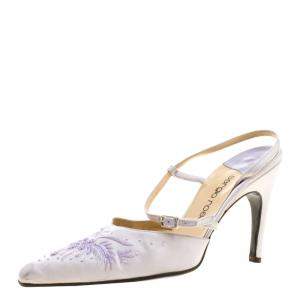 Pre Owned Sergio Rossi Lilac Satin Embroidered Slingback Sandals Size 38