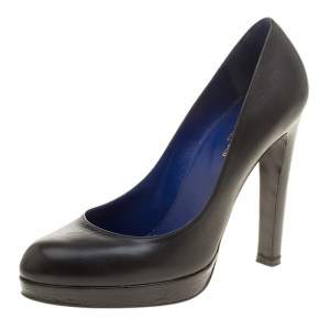 Pre Owned Sergio Rossi Grey Leather Platform Pumps Size 36.5