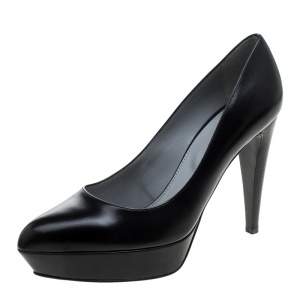 Pre Owned Sergio Rossi Black Leather Platform Pumps Size 38.5