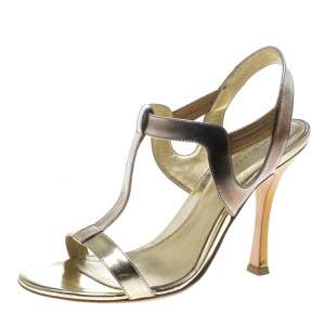 Pre Owned Sergio Rossi Gold Leather T Strap Sandals Size 37