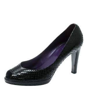 Pre Owned Sergio Rossi Black Python Leather Peep Toe Pumps Size 41