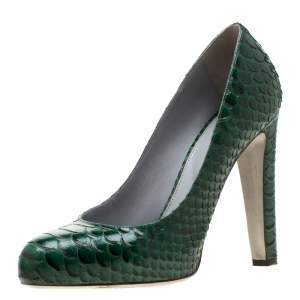 Pre Owned Sergio Rossi Green Python Leather Platform Pumps Size 40
