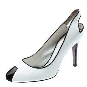 Pre Owned Sergio Rossi Monochrome Leather Peep Toe Slingback Sandals Size 38