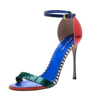 Pre Owned Sergio Rossi Multicolor Patent Leather Ankle Strap Open Toe Sandals Size 40