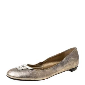 Sergio Rossi Metallic Silver Leather Ballet Flats Size 39