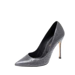 Pre Owned Sergio Rossi Grey Python Leather Pointed Toe Pumps Size 35