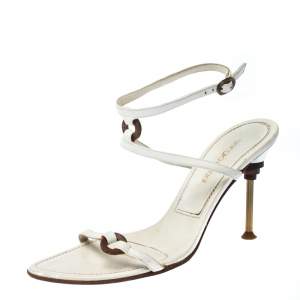 Sergio Rossi White Leather Ankle Strap Sandals Size 36.5