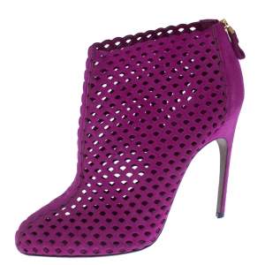 Pre Owned Sergio Rossi Purple Suede Cut Out Ankle Booties Size 41