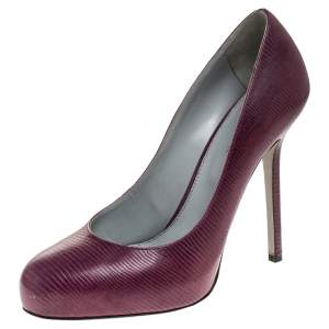 Pre Owned Sergio Rossi Pink Embossed Leather Platform Pumps Size 38.5