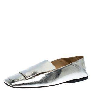 Sergio Rossi Silver Metallic Leather SR1 Loafers Size 41
