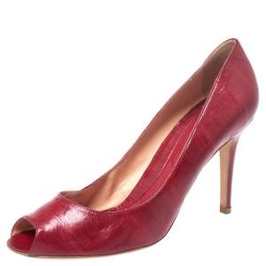 Pre Owned Sergio Rossi Red Leather Peep Toe Pumps Size 40