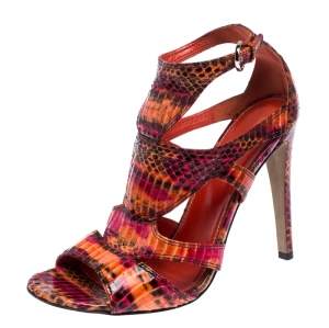 Pre Owned Sergio Rossi Multicolor Snakeskin Peep Toe Cage Sandals Size 38