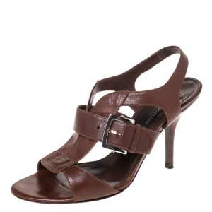 Sergio Rossi Brown Leather Buckle Detail Strappy Open Toe Sandals Size 38