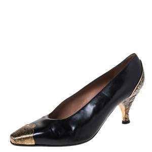 Pre Owned Sergio Rossi Black Leather Metal Detail Square Toe Pumps Size 38
