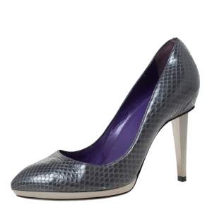 Sergio Rossi Grey Python Leather Pointed Toe Pumps Size 38