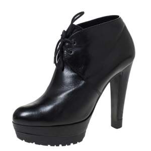 Pre Owned Sergio Rossi Black Leather Platform Ankle Booties Size 37.5