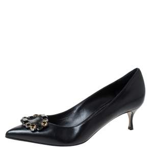 Pre Owned Sergio Rossi Black Leather Crystal Embellished Pointed Toe Pumps Size 40