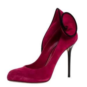 Pre Owned Sergio Rossi Fuchsia/Black Suede Swirl Detail Round Toe Pumps Size 40