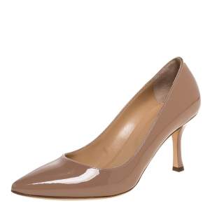 Pre Owned Sergio Rossi Nude Patent Leather Pointed Toe Pumps Size 35.5