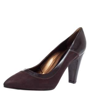 Sergio Rossi Brown Nubuck Leather Platform Pointed Toe Pumps Size 39.5