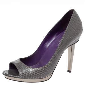 Pre Owned Sergio Rossi Grey Python Peep Toe Platform Pumps Size 37