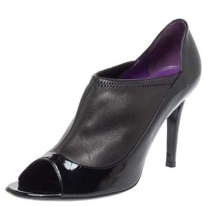 Pre Owned Sergio Rossi Black Patent Leather And Stretch Leather Slip On Booties Size 38.5